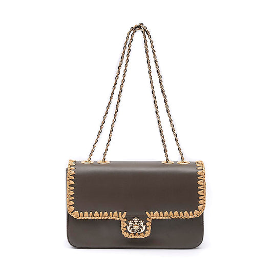 BOLSA ANNE JUMBO GRANDE COURO WASHED OLIVA CROCHÊ NATURAL