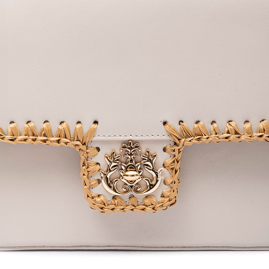 BOLSA ANNE JUMBO GRANDE COURO CHANTILLY CROCHÊ NATURAL
