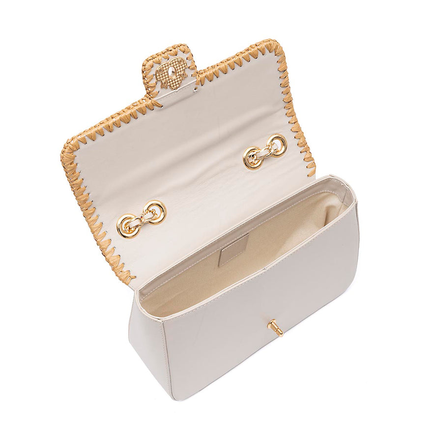 BOLSA ANNE JUMBO GRANDE COURO CHANTILLY CROCHÊ NATURAL