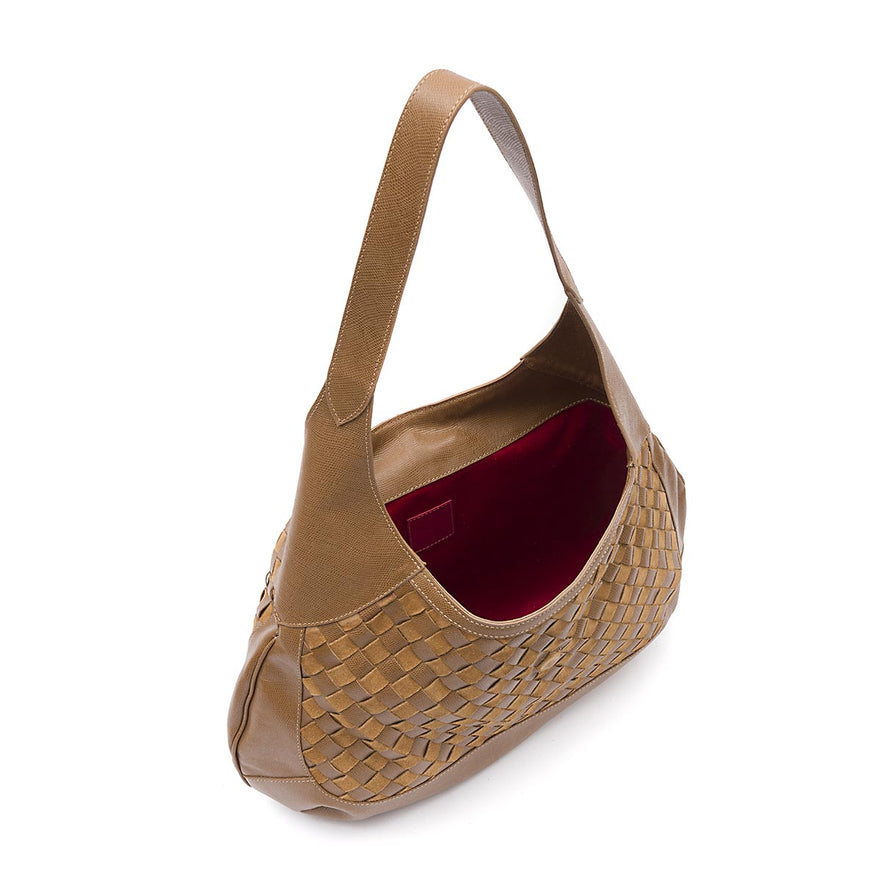 BOLSA HOBO TRESSÊ GRANDE CAMURÇA CAVIAR AVELÃ