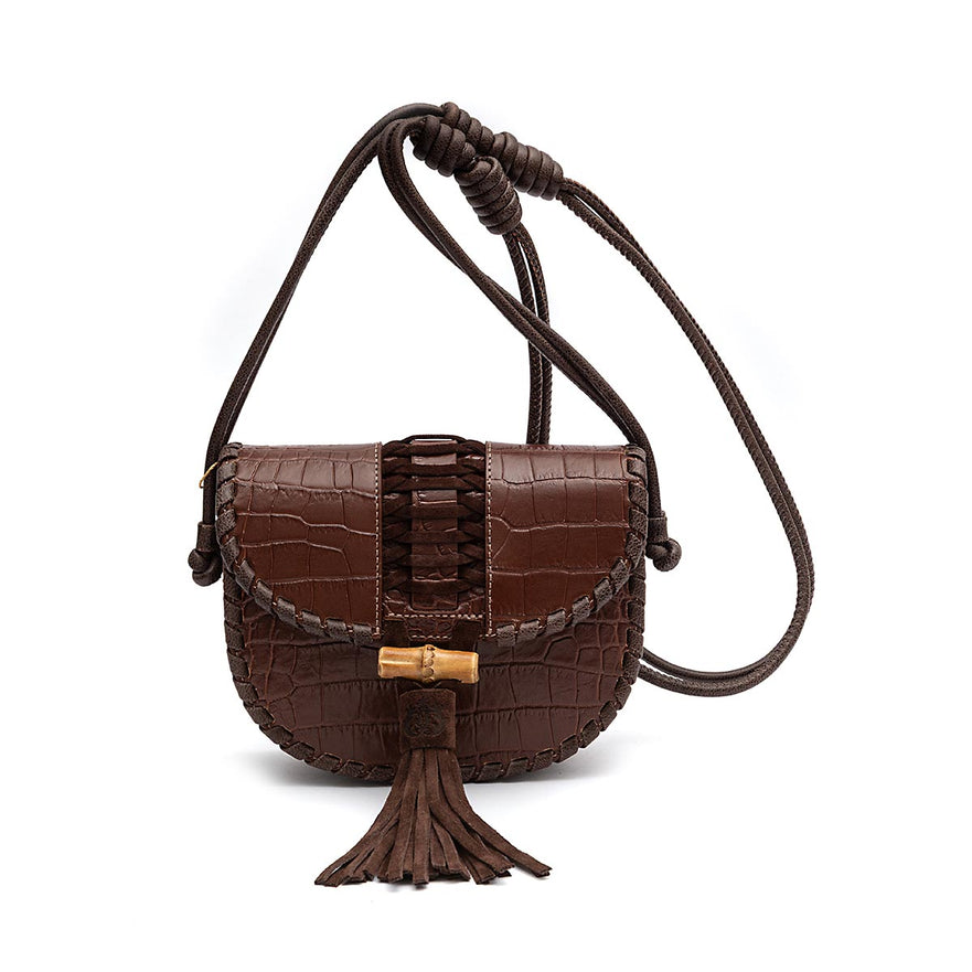 BOLSA BOX ZAIRA PEQUENA  NEW CROCO BROWNIE