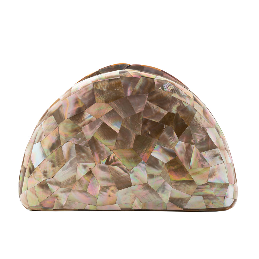 BOLSA CLUTCH MADREPÉROLA PEQUENA MEIA LUA FURTA ROSE