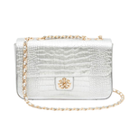 BOLSA BAGUETE ANNE JUMBO COURO NEW CROCO PRATA OURO
