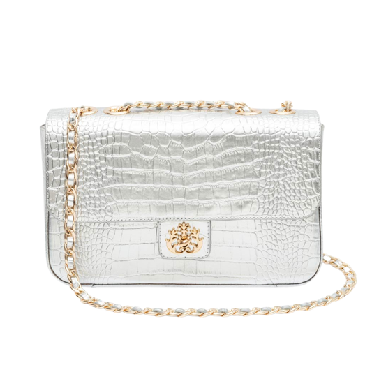 BOLSA BAGUETE ANNE JUMBO COURO NEW CROCO PRATA OURO