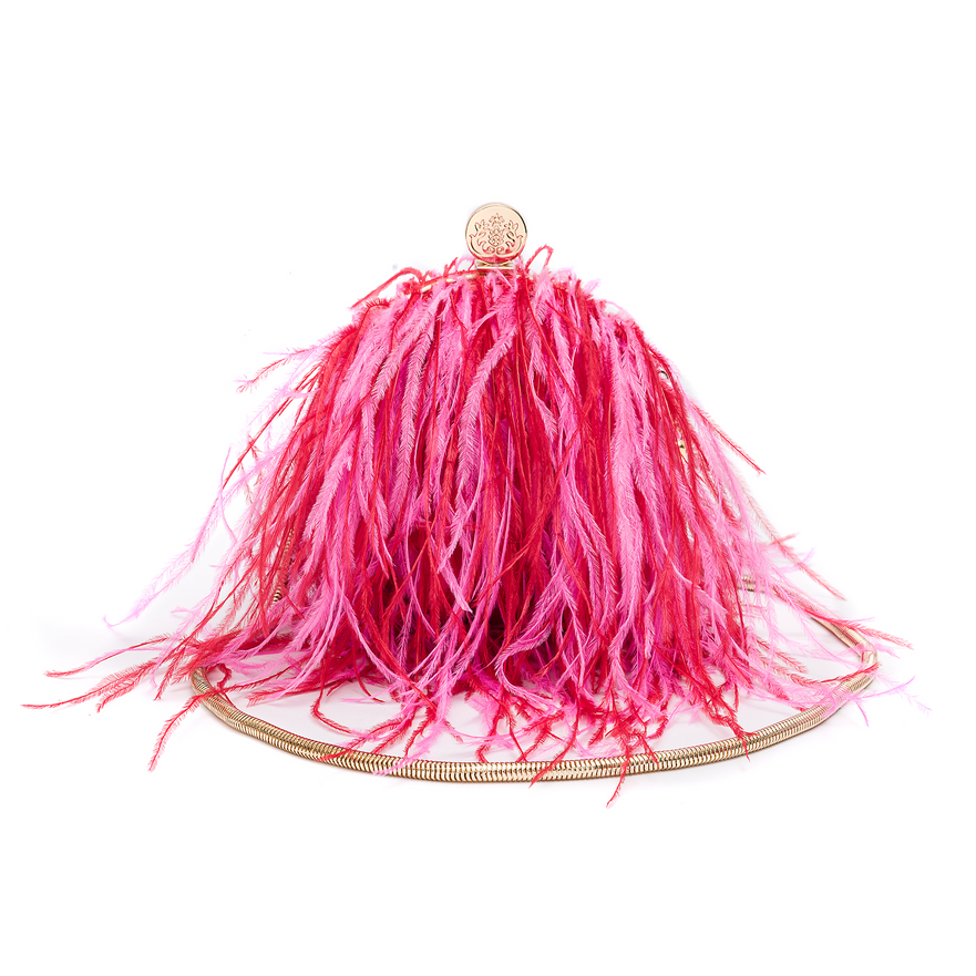 BOLSA CLUTCH LILY PEQUENA  EM PLUMAS PINK VERMELHO