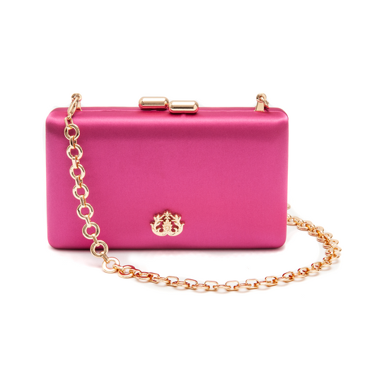 BOLSA CLUTCH EVA PEQUENA CETIM PINK OURO