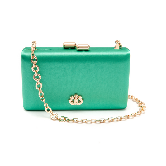 BOLSA CLUTCH EVA PEQUENA CETIM VERDE OURO