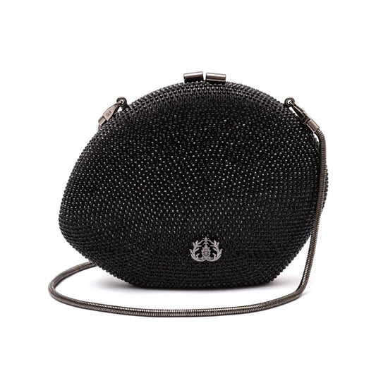 BOLSA CLUTCH MEDIA ABAULADA CRISTAIS  PRETA