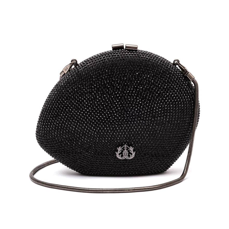 BOLSA CLUTCH MEDIA ABAULADA CRISTAIS  PRETA