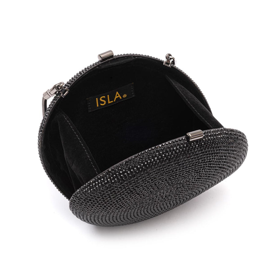 BOLSA CLUTCH MEDIA ABAULADA CRISTAIS  PRETA