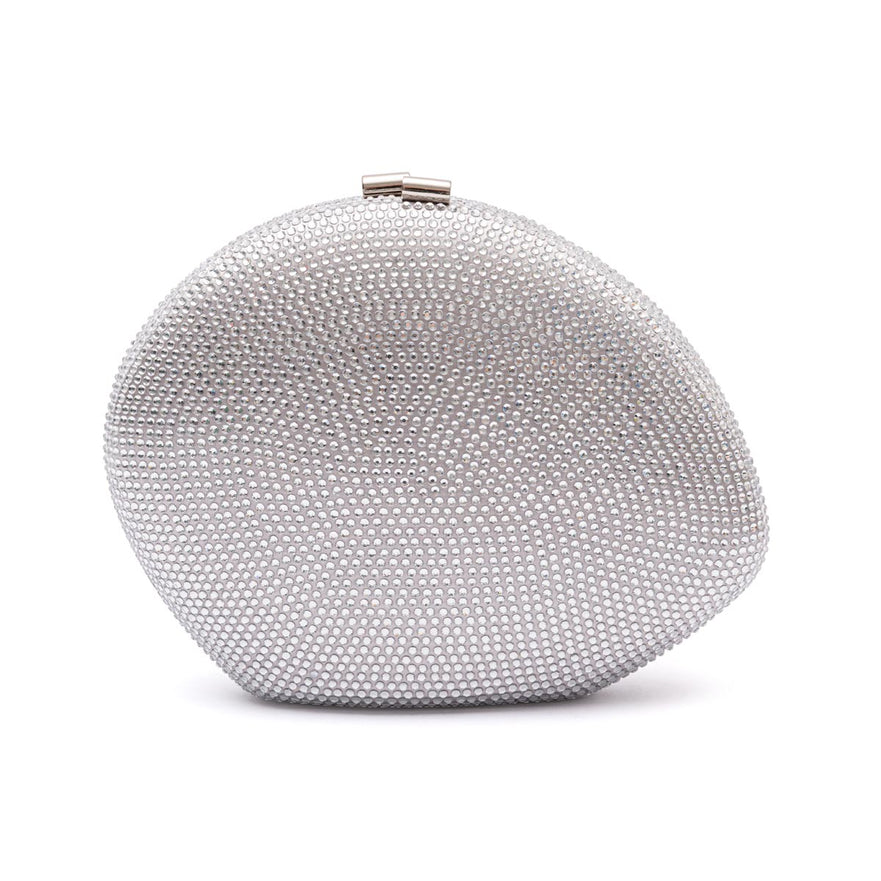 BOLSA CLUTCH MEDIA ABAULADA CRISTAIS PRATA