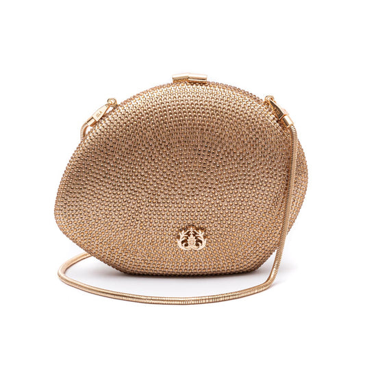 BOLSA CLUTCH MEDIA ABAULADA EM  CRISTAIS OURO
