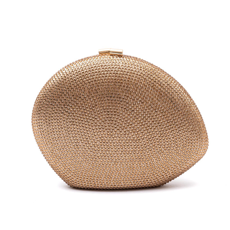 BOLSA CLUTCH MEDIA ABAULADA EM  CRISTAIS OURO