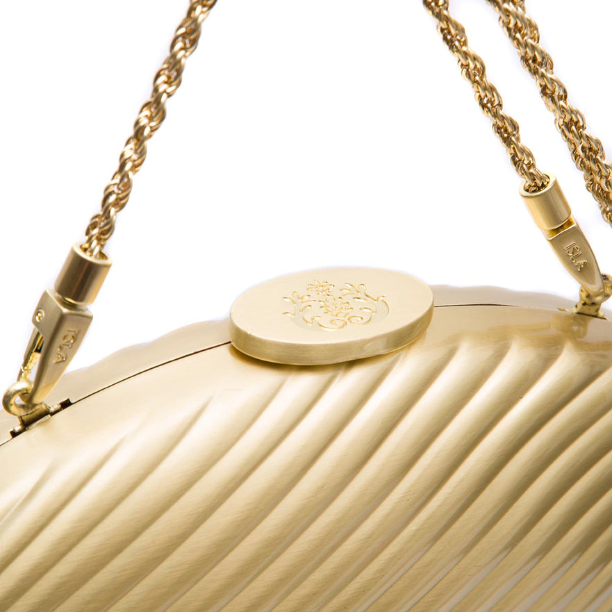 BOLSA CLUTCH OVAL PEQUENA METAL OURO