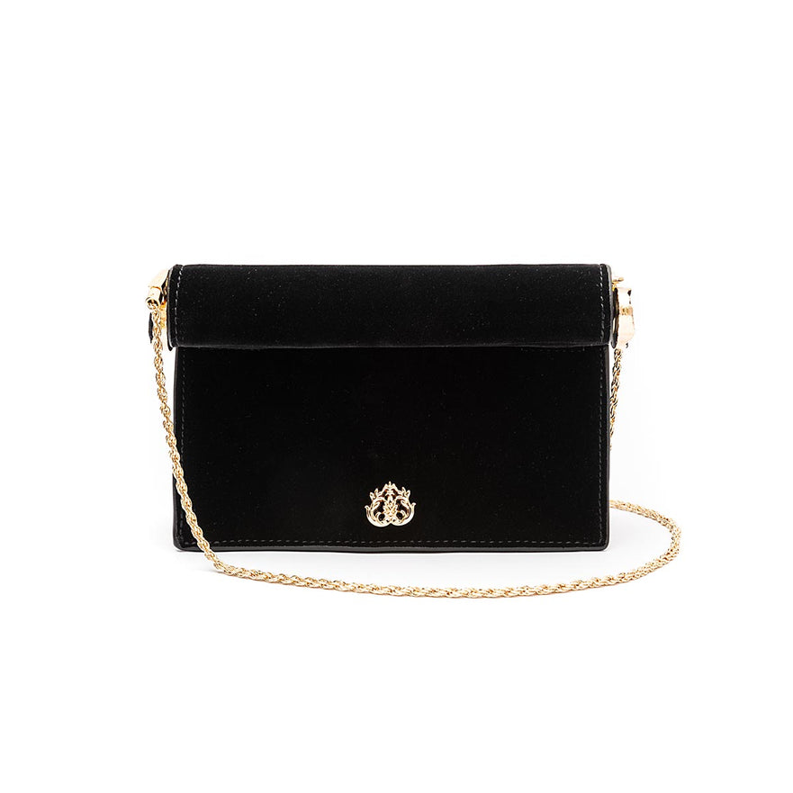 BOLSA CLUTCH ROLL PEQUENA  CRISTAL VELUDO PRETO