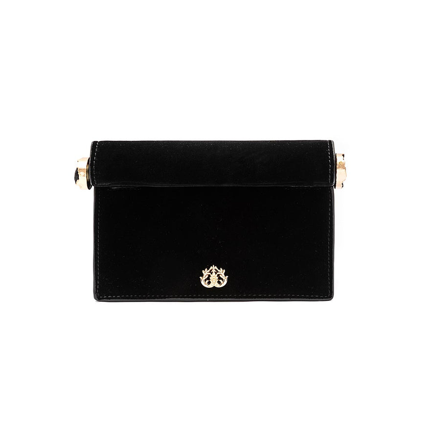 BOLSA CLUTCH ROLL PEQUENA  CRISTAL VELUDO PRETO