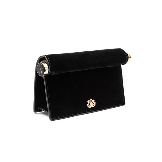 BOLSA CLUTCH ROLL PEQUENA  CRISTAL VELUDO PRETO