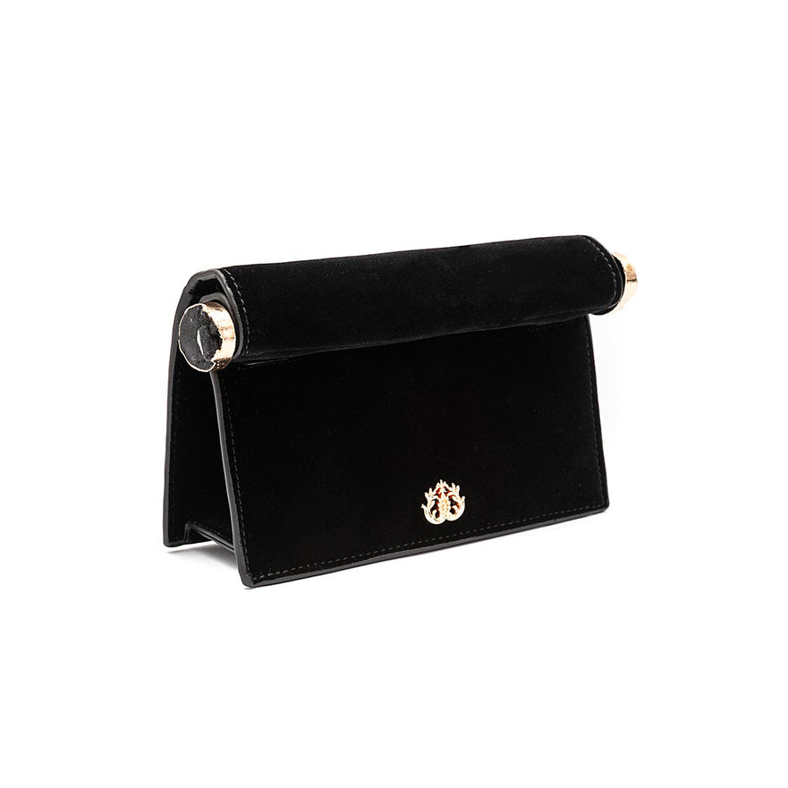 BOLSA CLUTCH ROLL PEQUENA  CRISTAL VELUDO PRETO