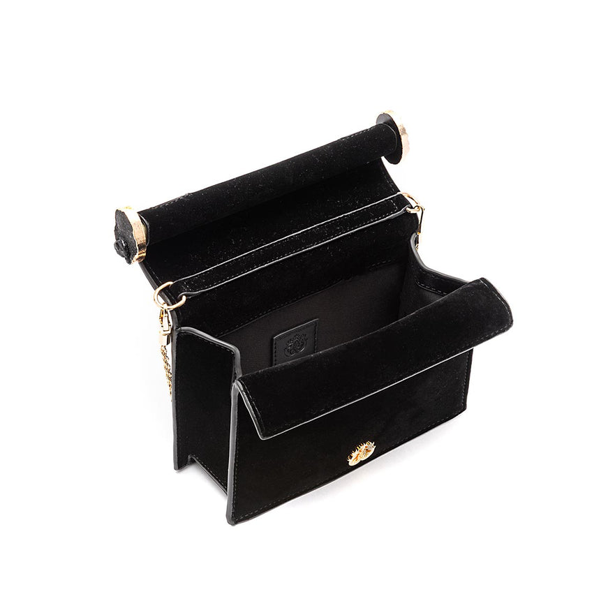 BOLSA CLUTCH ROLL PEQUENA  CRISTAL VELUDO PRETO