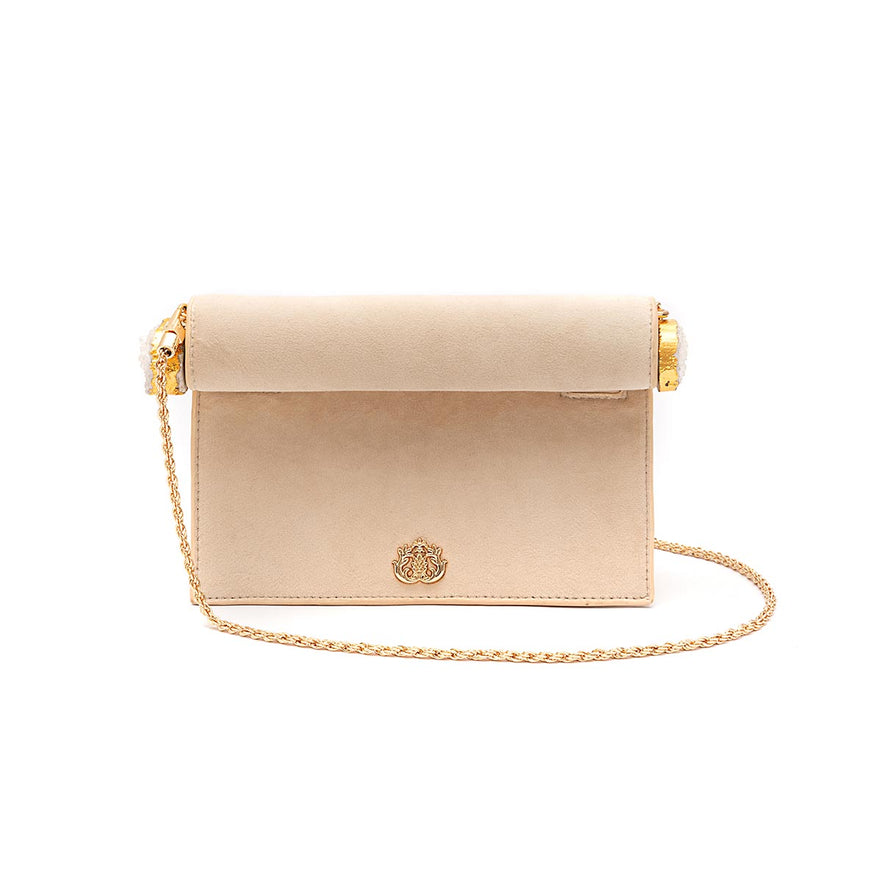 BOLSA CLUTCH ROLL VELUDO CRISTAL NATURAL CREME