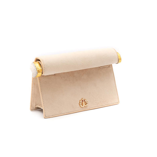 BOLSA CLUTCH ROLL VELUDO CRISTAL NATURAL CREME