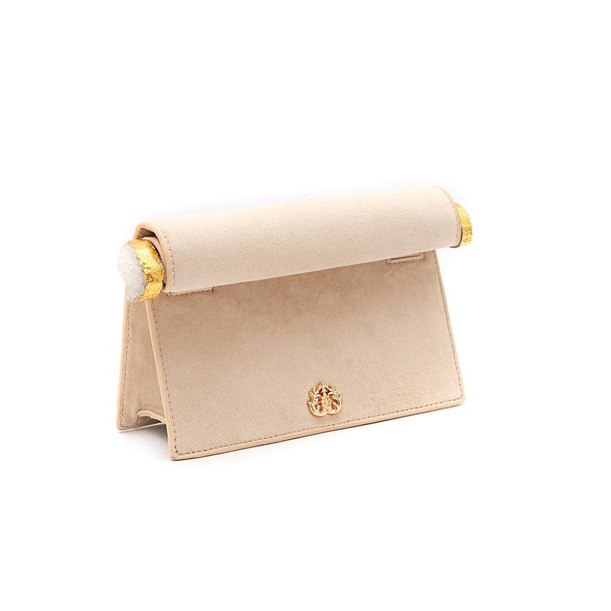 BOLSA CLUTCH ROLL VELUDO CRISTAL NATURAL CREME