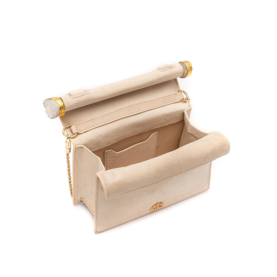 BOLSA CLUTCH ROLL VELUDO CRISTAL NATURAL CREME