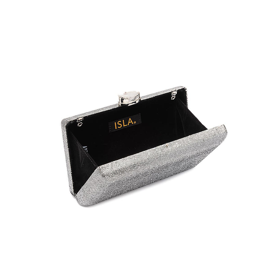 BOLSA CLUTCH EVA PEQUENA  FECHO CRISTAL PRATA
