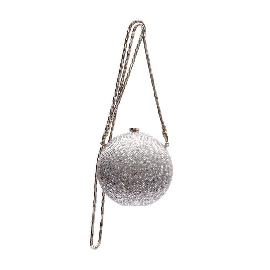 BOLSA CLUTCH MINI ESFERA CRISTAIS PRATA