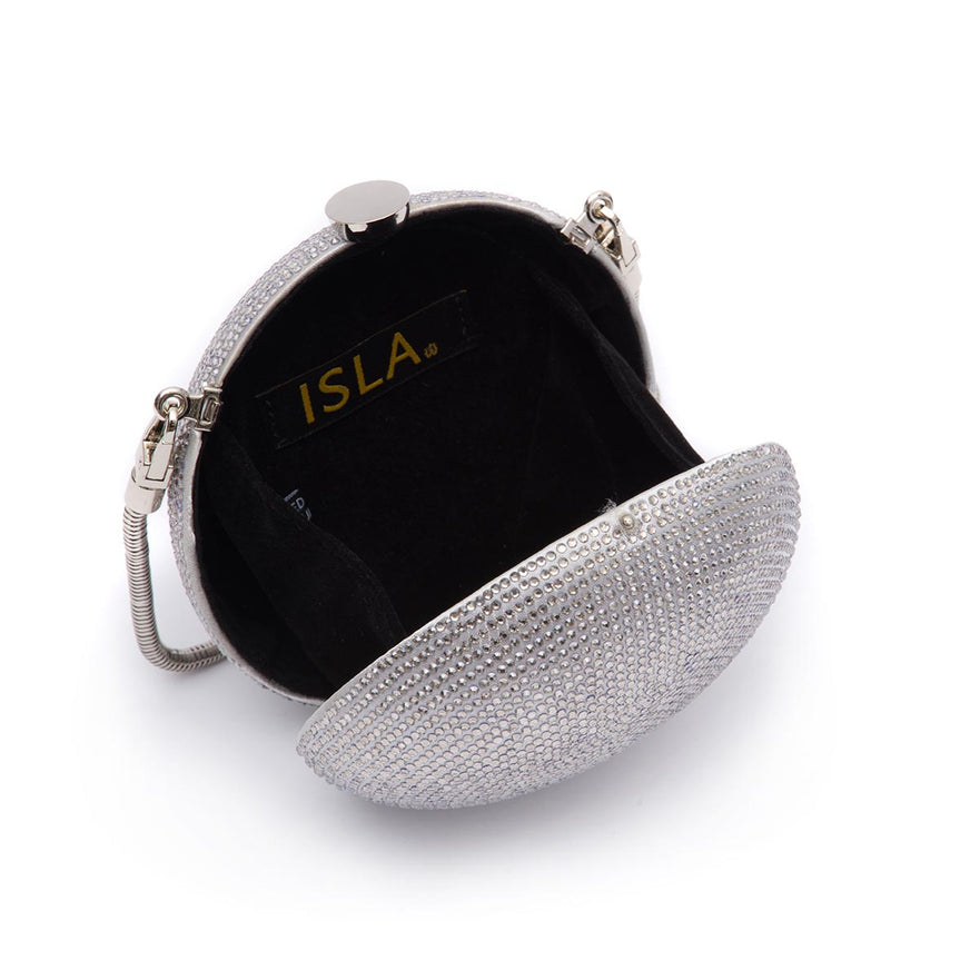 BOLSA CLUTCH MINI ESFERA CRISTAIS PRATA