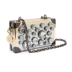 BOLSA CLUTCH TRUNK PEQUENA  METALIZADO COM CRISTAIS PRATA