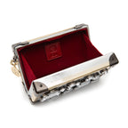 BOLSA CLUTCH TRUNK PEQUENA  METALIZADO COM CRISTAIS PRATA