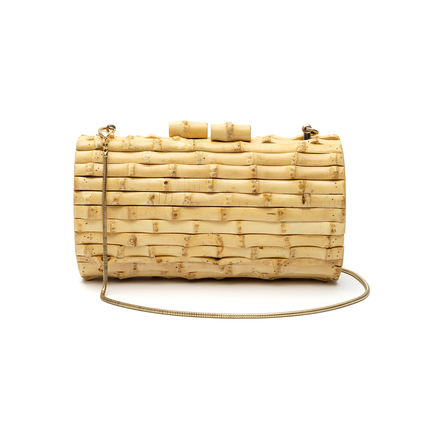 BOLSA CLUTCH CILINDRO PEQUENA BAMBU MARFIM