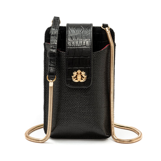 BOLSA PHONE POUCH TIRACOLO EM PALHA PRETO