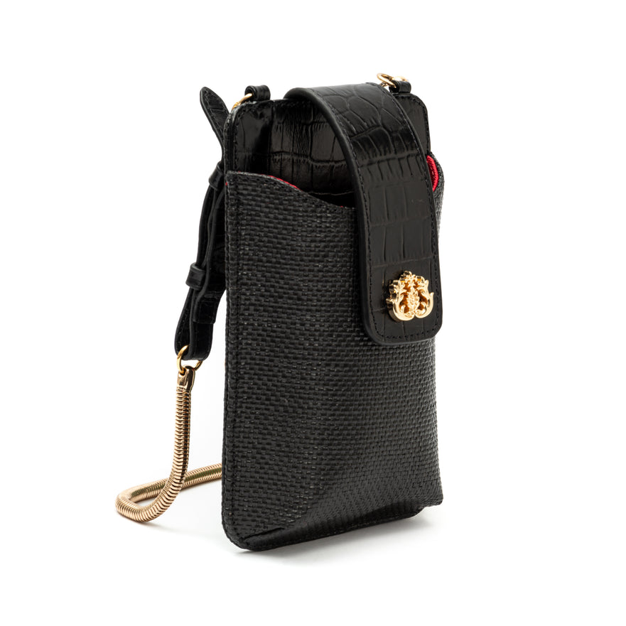 BOLSA PHONE POUCH TIRACOLO EM PALHA PRETO