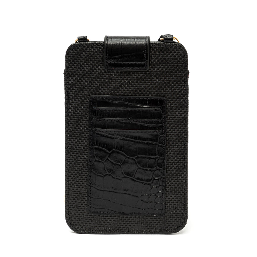 BOLSA PHONE POUCH TIRACOLO EM PALHA PRETO