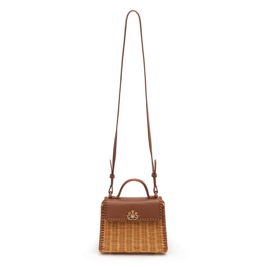 BOLSA SELENE TOP HANDLE MÉDIA RATTAN  COURO CARAMELO
