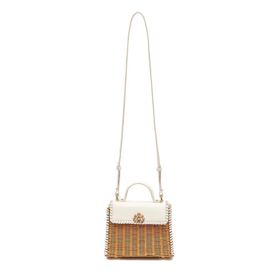 BOLSA SELENE TOP HANDLE MÉDIA RATTAN E COURO CHANTILLY