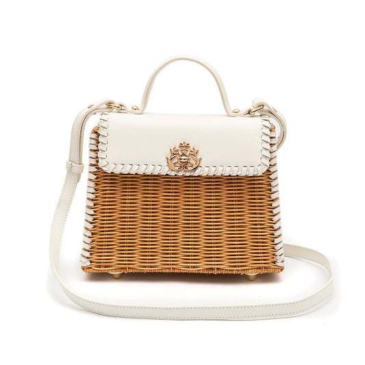 BOLSA SELENE TOP HANDLE MÉDIA RATTAN E COURO CHANTILLY