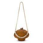 BOLSA CLUTCH CONCHA MÉDIA  PALHA SEXTAVADA RATTAN NATURAL