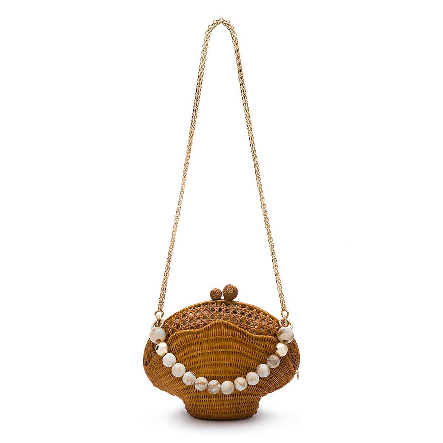 BOLSA CLUTCH CONCHA MÉDIA  PALHA SEXTAVADA RATTAN NATURAL