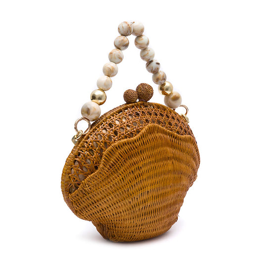 BOLSA CLUTCH CONCHA MÉDIA  PALHA SEXTAVADA RATTAN NATURAL