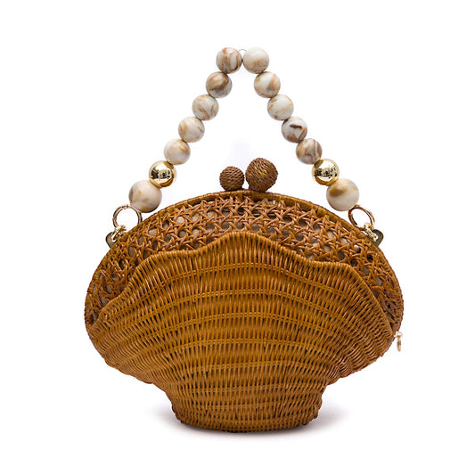 BOLSA CLUTCH CONCHA MÉDIA  PALHA SEXTAVADA RATTAN NATURAL