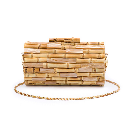 BOLSA CLUTCH BAGUETE PEQUENA EM BAMBU MADRECLARA