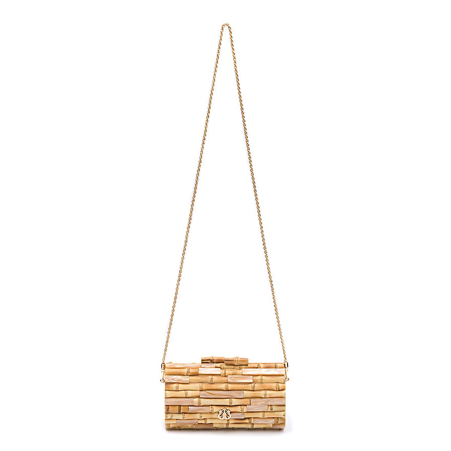 BOLSA CLUTCH BAGUETE PEQUENA EM BAMBU MADRECLARA