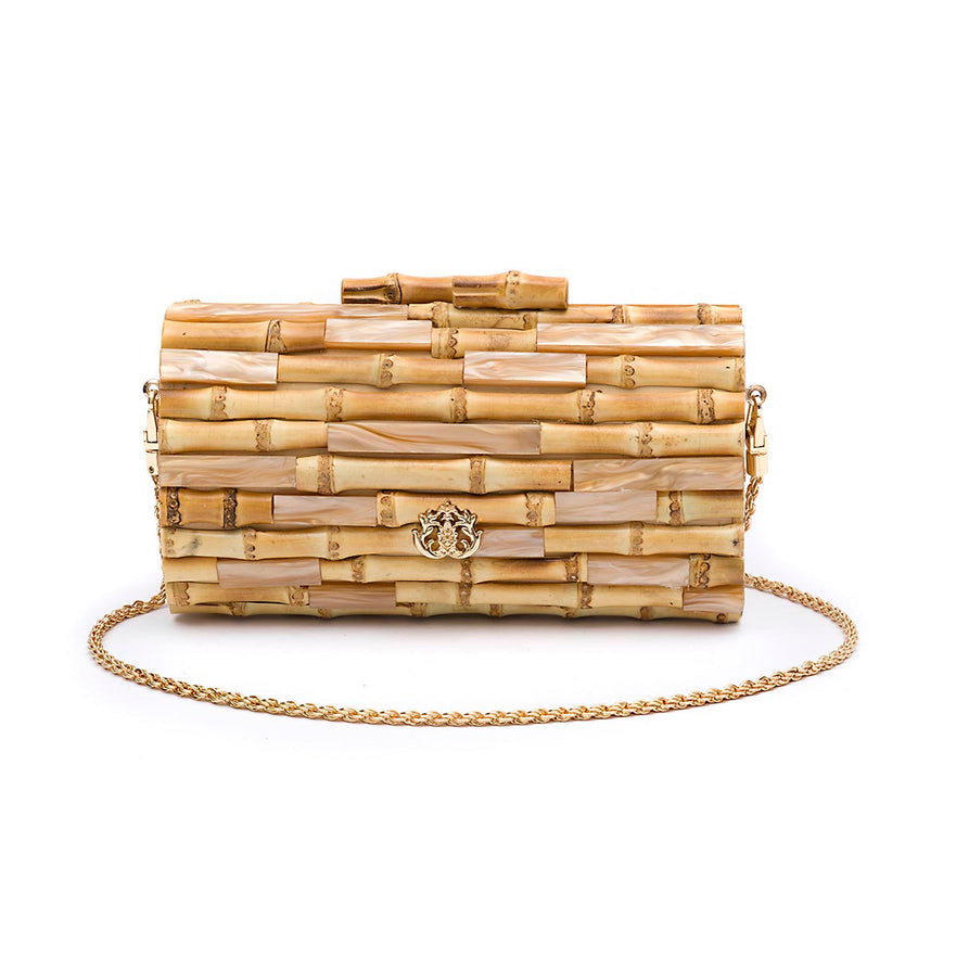 BOLSA CLUTCH BAGUETE PEQUENA EM BAMBU MADRECLARA
