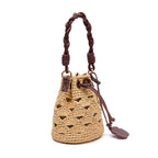 BOLSA BUCKET PEQUENA CROCHÊ MONOGRAMA SOFT PINHAO/RÁFIA CREME