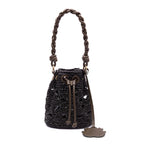 BOLSA BUCKET SOFT PEQUENA CROCHE RÁFIA PRETA