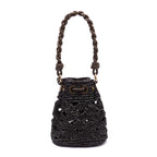 BOLSA BUCKET SOFT PEQUENA CROCHE RÁFIA PRETA