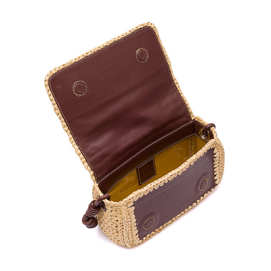 BOLSA FLAP CROCHÊ PEQUENA  MONOGRAMA SOFT RAFIA CREME